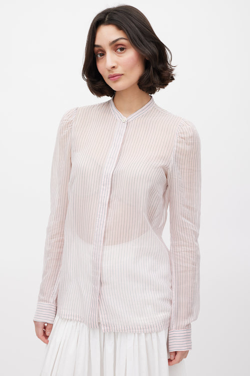 Dries Van Noten Pink Grey & White Striped Sheer Shirt