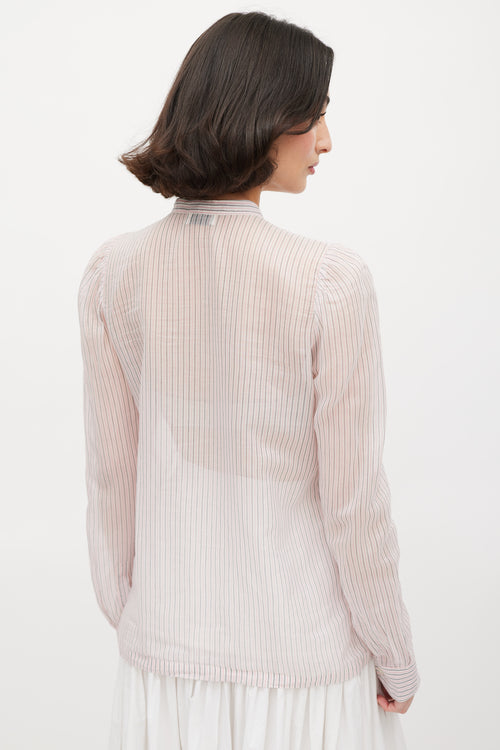 Dries Van Noten Pink Grey & White Striped Sheer Shirt