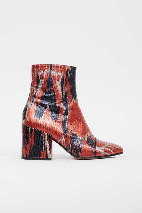 Dries Van Noten Red & Multicolour Metallic Leather Boot