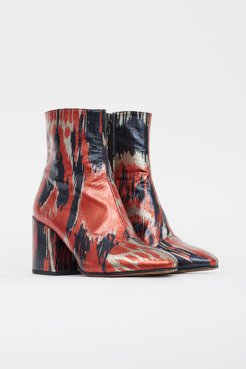 Dries Van Noten Red & Multicolour Metallic Leather Boot