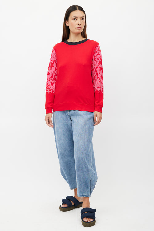 Dries Van Noten Red & Pink Floral Print Top