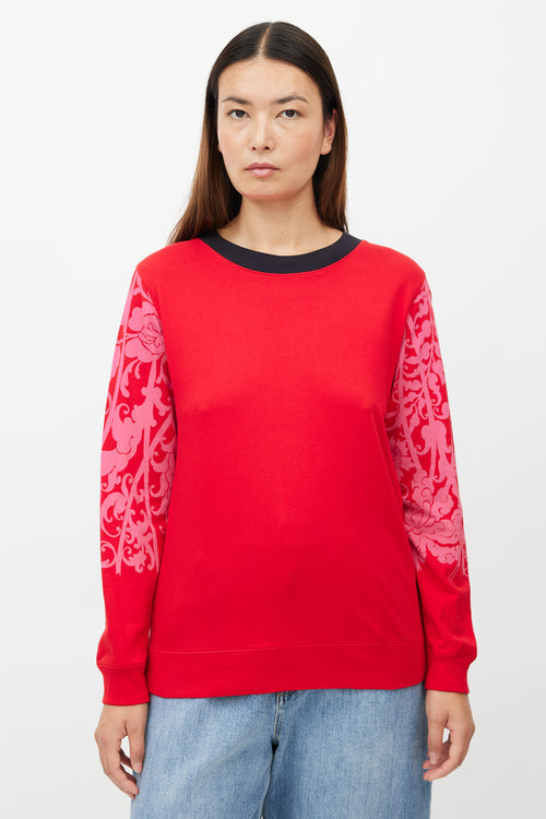 Dries Van Noten Red & Pink Floral Print Top