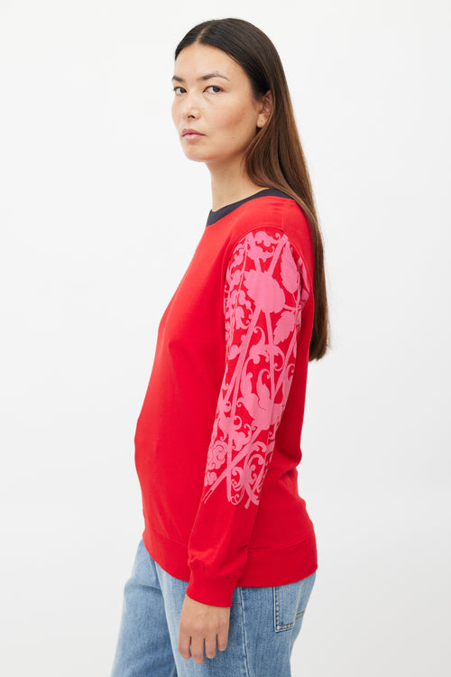 Dries Van Noten Red & Pink Floral Print Top