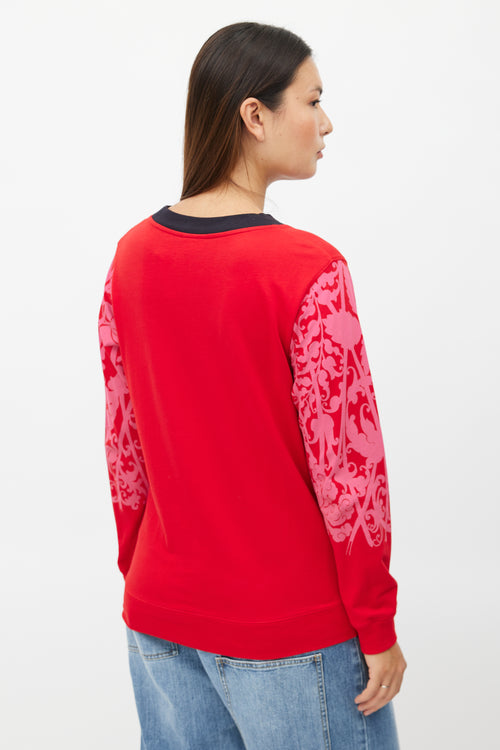Dries Van Noten Red & Pink Floral Print Top
