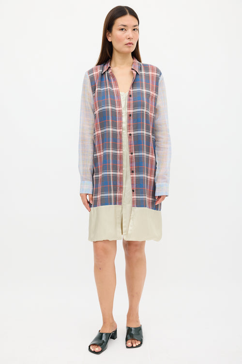 Dries Van Noten SS 2013 Blue & Multicolour Plaid Layered Dress