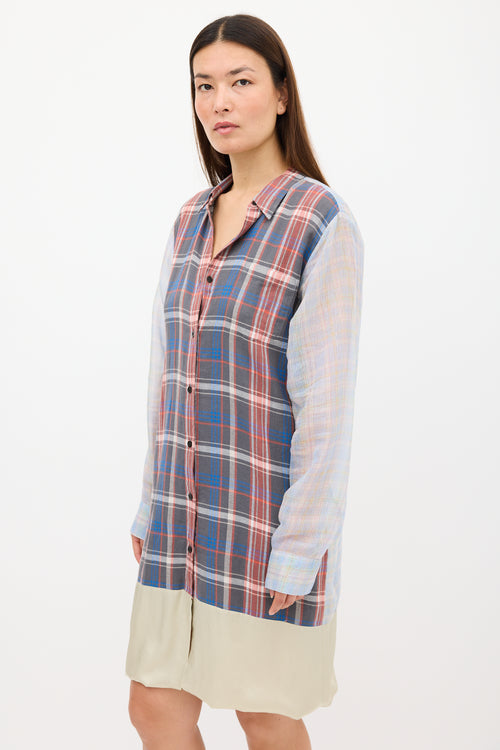 Dries Van Noten SS 2013 Blue & Multicolour Plaid Layered Dress