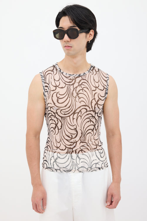 Dries Van Noten SS 2016 White & Black Mesh Tattoo Tank Top