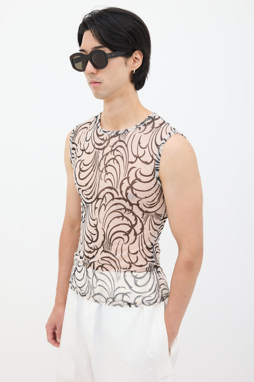 Dries Van Noten SS 2016 White & Black Mesh Tattoo Tank Top