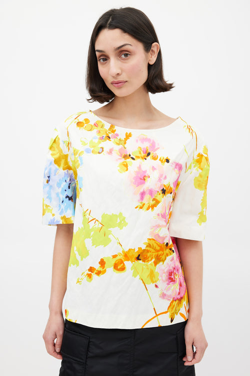 Dries Van Noten SS 2020 White & Multicolour Floral Top