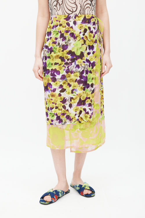 Dries Van Noten SS 2023 Yellow & Multicolour Floral Wrap Skirt