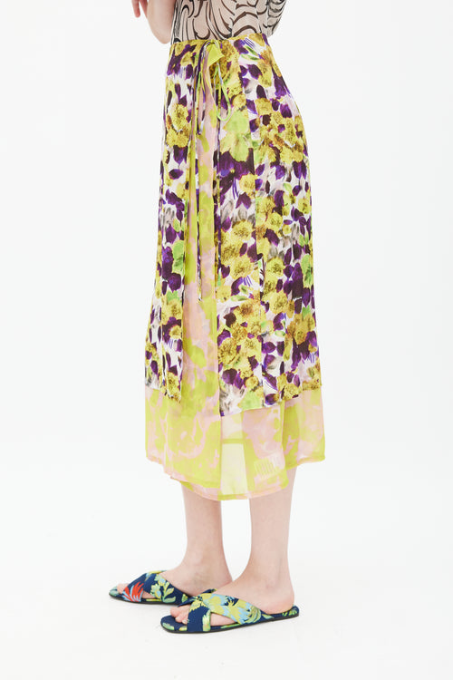 Dries Van Noten SS 2023 Yellow & Multicolour Floral Wrap Skirt