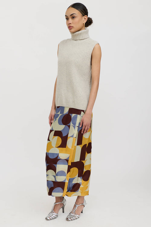 Dries Van Noten Silk Geometric Wrap Skirt