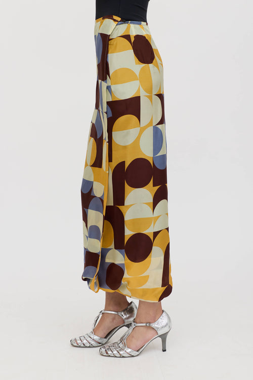 Dries Van Noten Silk Geometric Wrap Skirt