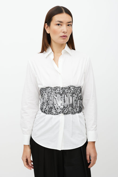 Dries Van Noten White & Black Embroider Waist Shirt