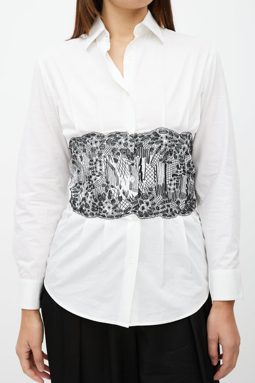 Dries Van Noten White & Black Embroider Waist Shirt