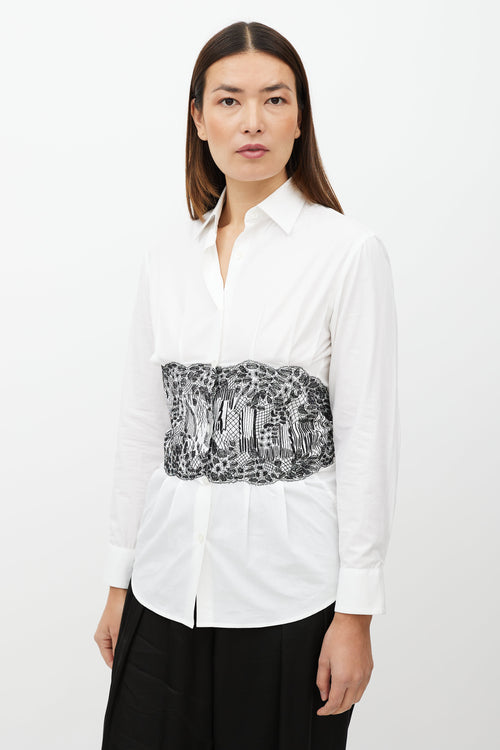 Dries Van Noten White & Black Embroider Waist Shirt