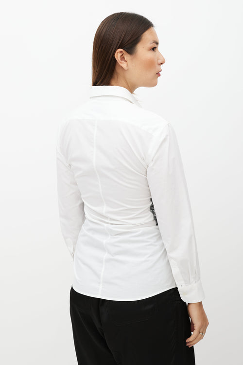 Dries Van Noten White & Black Embroider Waist Shirt