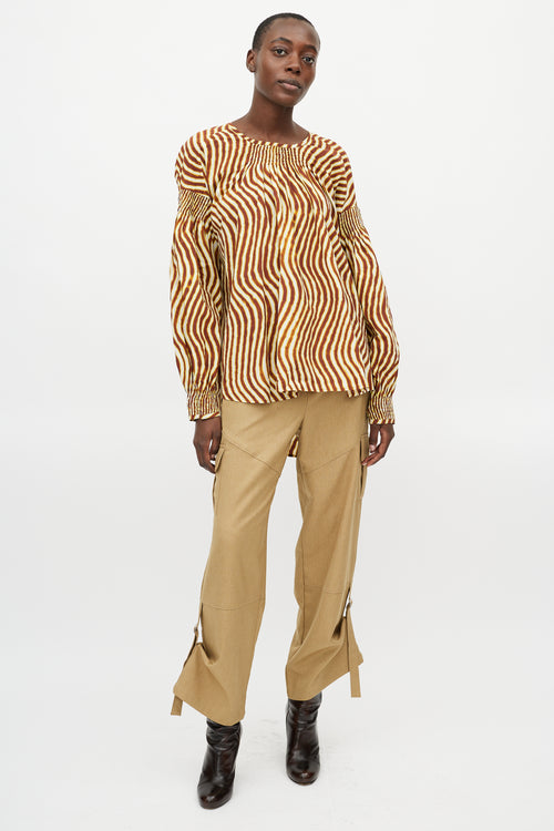 Dries Van Noten X Len Lye Yellow & Brown Striped Ruched Top