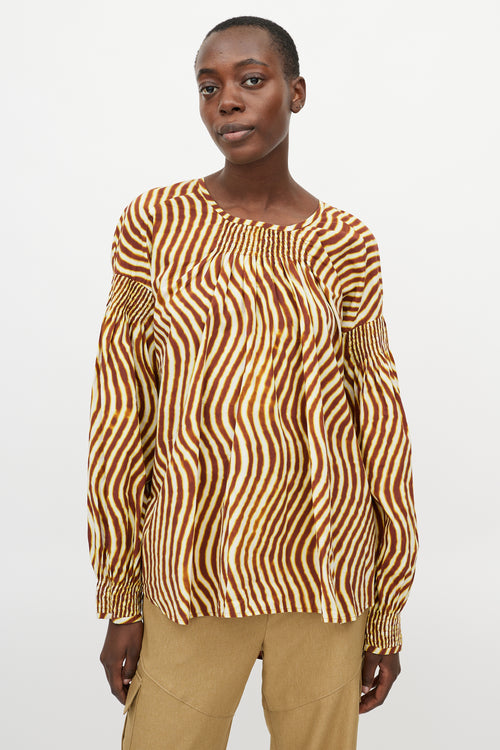 Dries Van Noten X Len Lye Yellow & Brown Striped Ruched Top