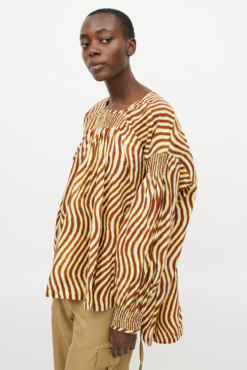Dries Van Noten X Len Lye Yellow & Brown Striped Ruched Top