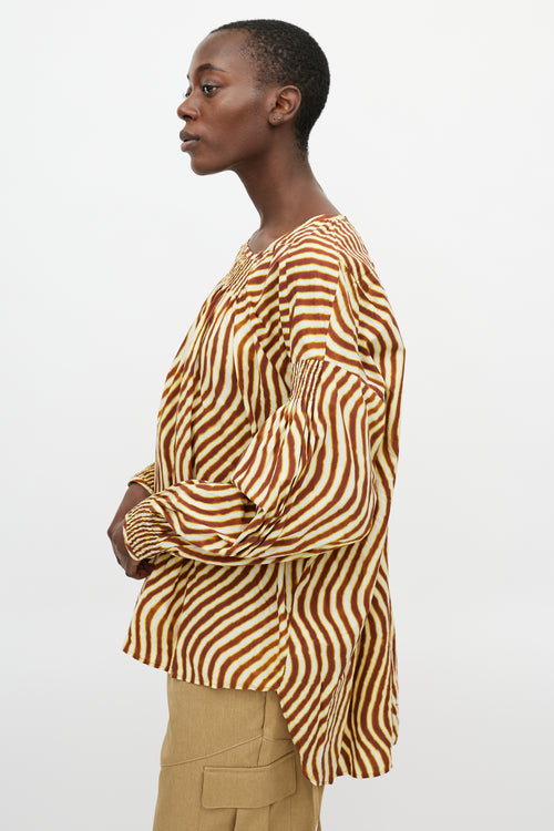 Dries Van Noten X Len Lye Yellow & Brown Striped Ruched Top