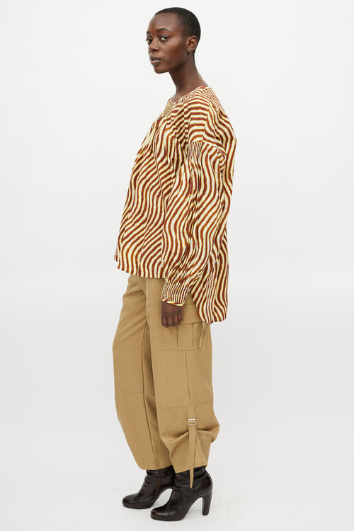 Dries Van Noten X Len Lye Yellow & Brown Striped Ruched Top
