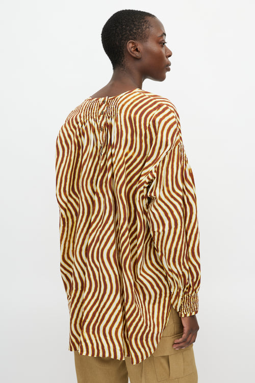 Dries Van Noten X Len Lye Yellow & Brown Striped Ruched Top