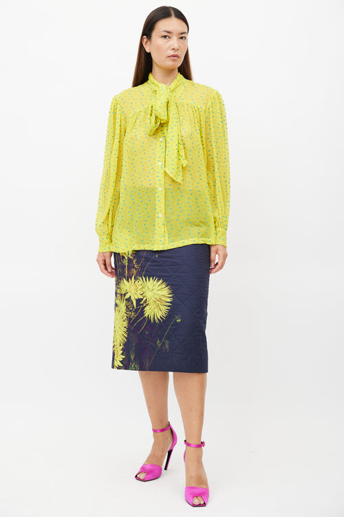 Dries Van Noten Yellow & Blue Fil Coupe Silk Shirt