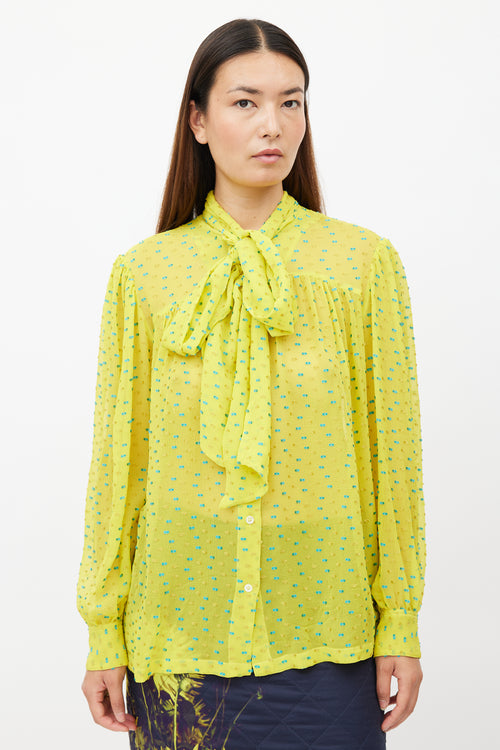 Dries Van Noten Yellow & Blue Fil Coupe Silk Shirt