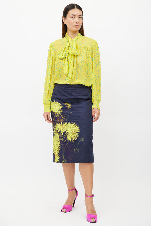 Dries Van Noten Yellow & Blue Fil Coupe Silk Shirt