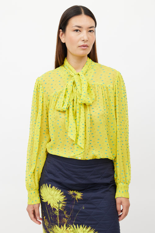 Dries Van Noten Yellow & Blue Fil Coupe Silk Shirt