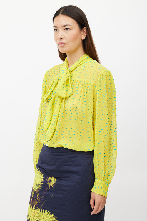 Dries Van Noten Yellow & Blue Fil Coupe Silk Shirt