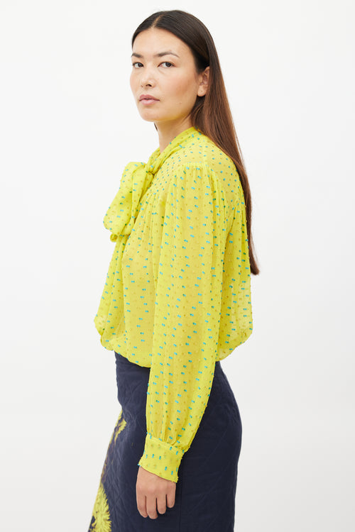 Dries Van Noten Yellow & Blue Fil Coupe Silk Shirt