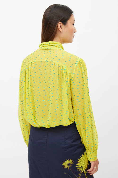 Dries Van Noten Yellow & Blue Fil Coupe Silk Shirt