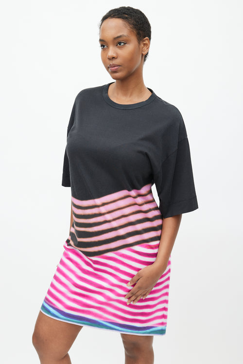 Dries Van Noten x Len Lye SS 2021 Black & Multi Stripe T-Shirt Dress