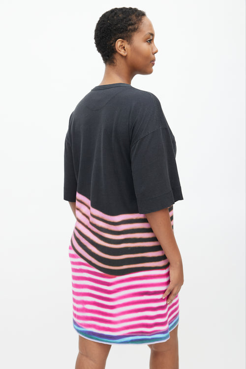 Dries Van Noten x Len Lye SS 2021 Black & Multi Stripe T-Shirt Dress
