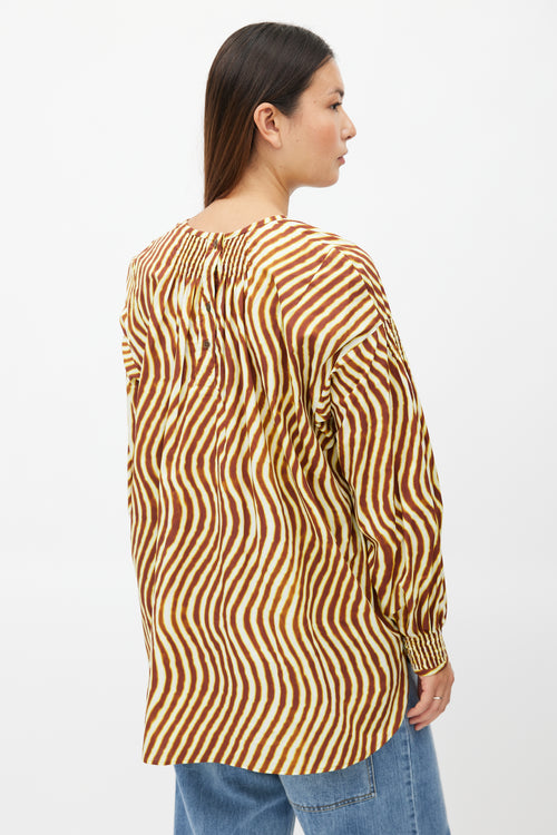 Dries Van Noten x Len Lye Yellow & Brown Wave Print Smocked Top