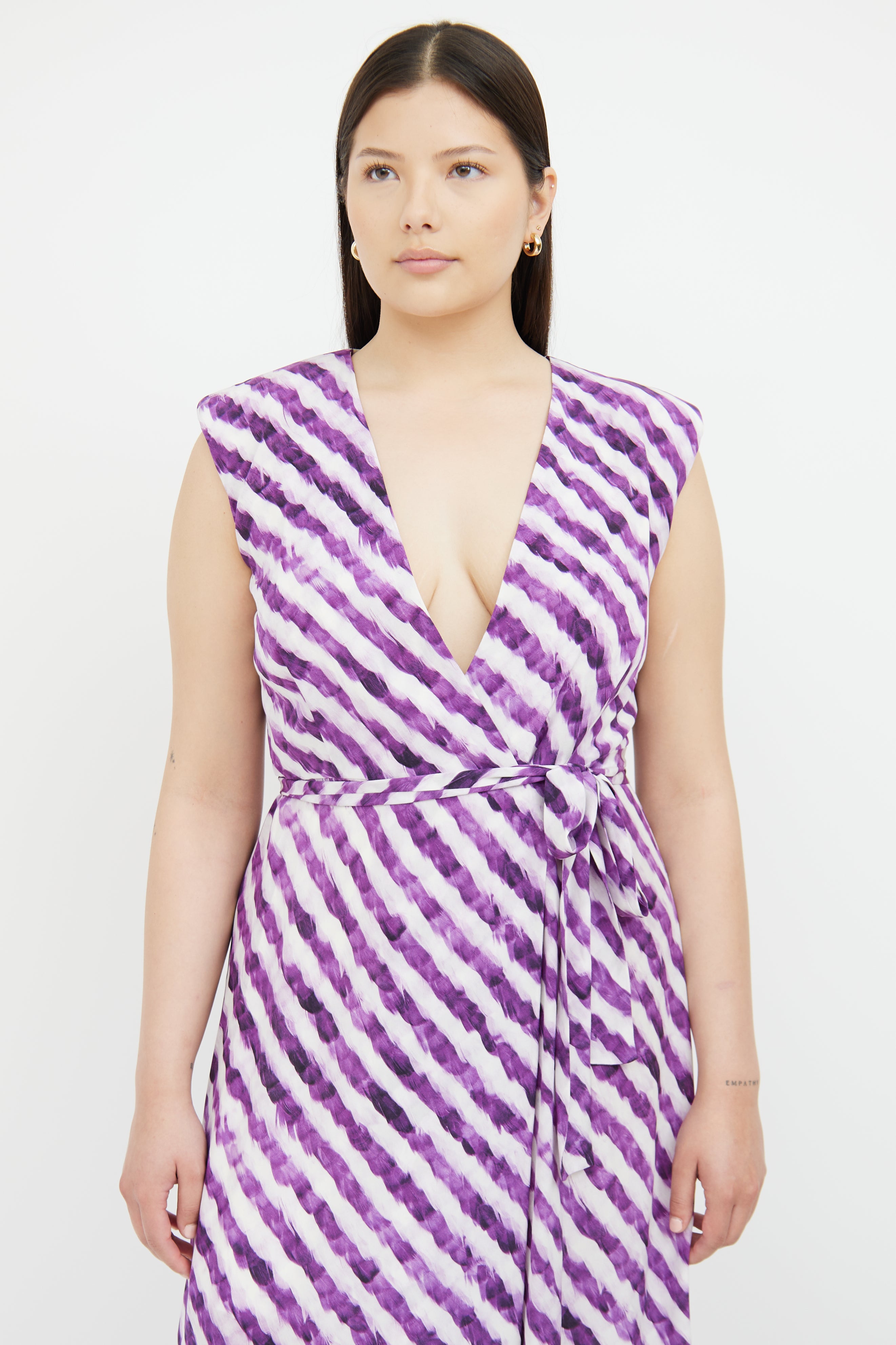 Dries Van Noten Purple & White Striped Wrap Dress