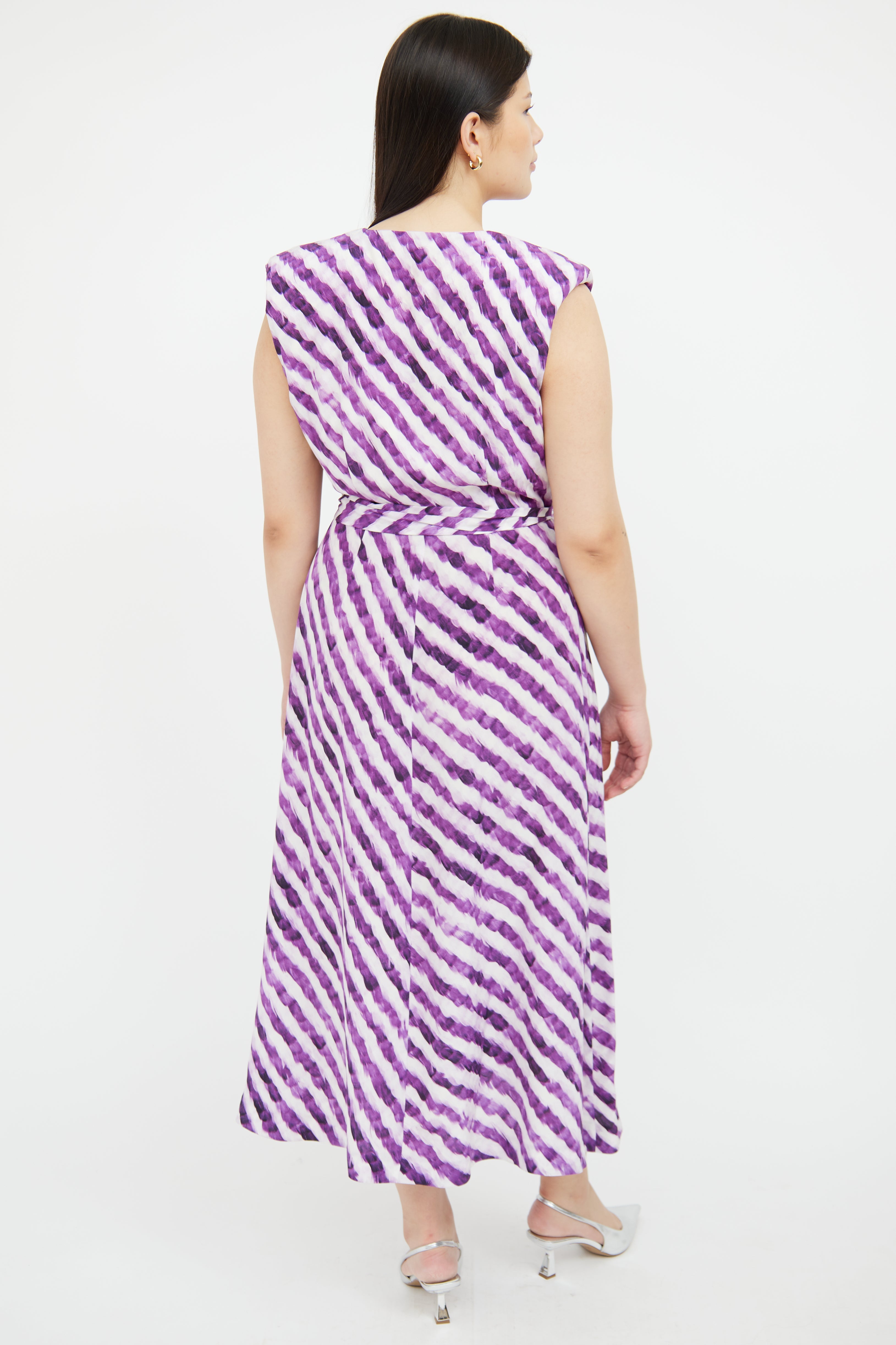 Dries Van Noten Purple & White Striped Wrap Dress