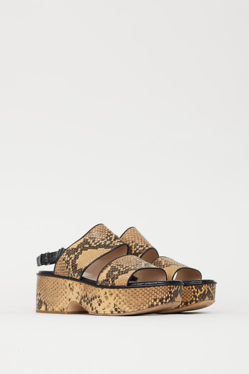 Dries Van Noten Beige & Brown Embossed Leather Platform Sandal