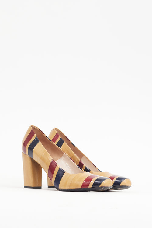 Dries Van Noten Beige & Multicolour Leather Panelled Heel