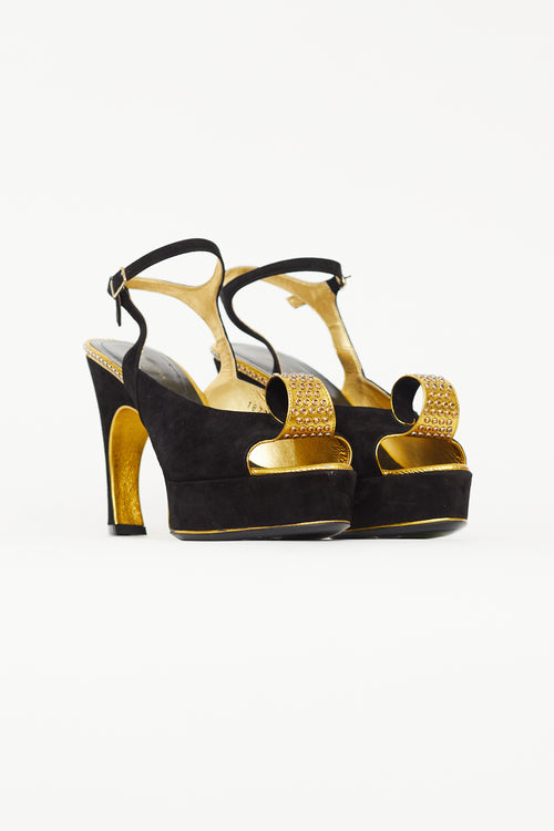 Dries Van Noten Black & Gold Suede Heel