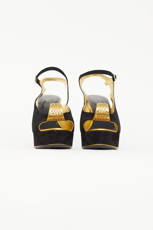 Dries Van Noten Black & Gold Suede Heel