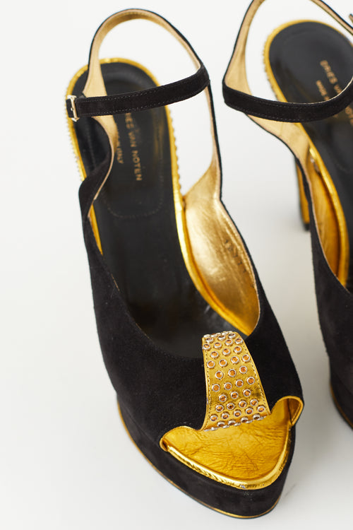 Dries Van Noten Black & Gold Suede Heel