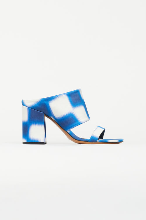 Dries Van Noten Blue & White Satin Print Mule