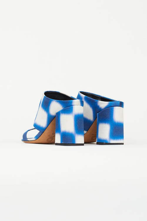 Dries Van Noten Blue & White Satin Print Mule