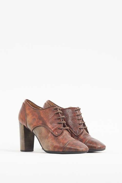 Dries Van Noten Brown & Multicolour Textured Leather Lace Up Bootie