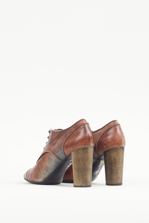 Dries Van Noten Brown & Multicolour Textured Leather Lace Up Bootie