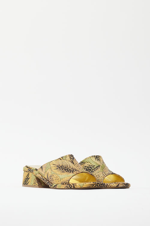 Dries Van Noten Gold & Green Brocade Sandal