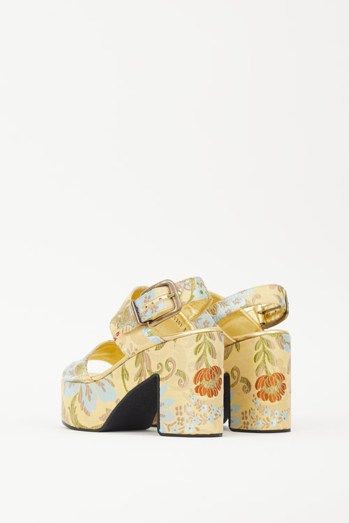 Dries Van Noten Gold & Multicolour Floral Jacquard Platform Sandal